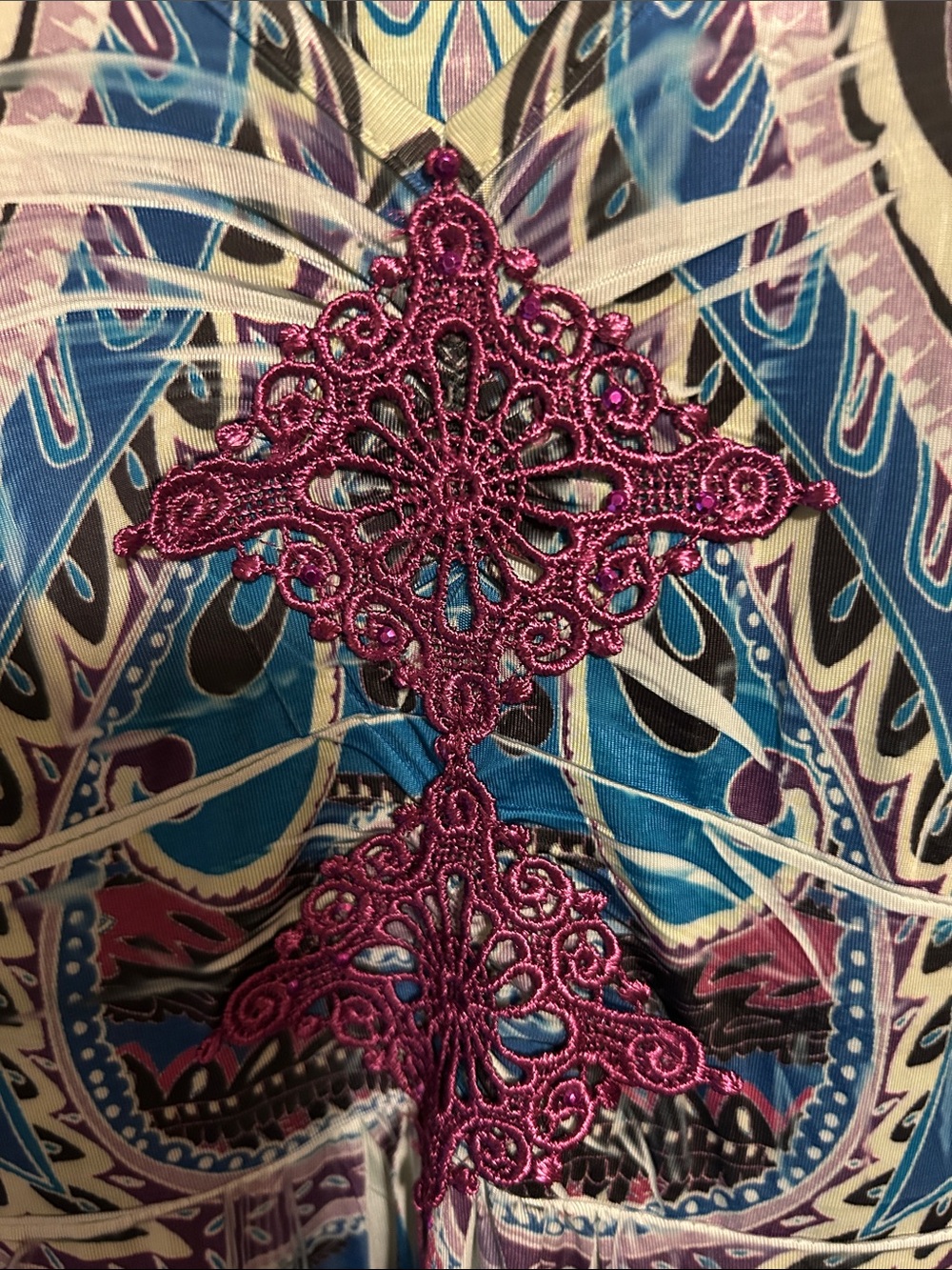 Unity World Wear Teal Blue and Wine Paisley Maxi Dress - Picture 3 of 4